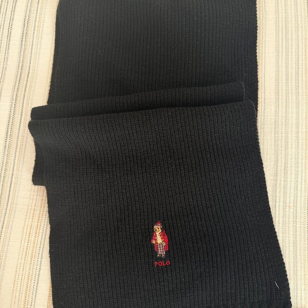 NWT Ralph Lauren Polo "Bear" Men's Unisex One Size Knitted Scarf $78 Black